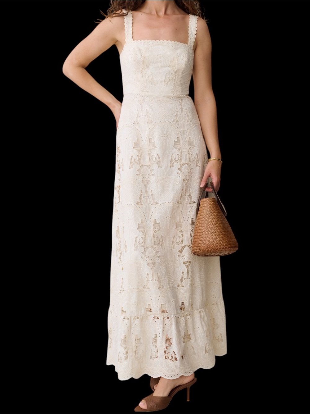 Few Moda o.p.t. Jordyn Cotton Dress Cream Lace Maxi Square Neck NWT